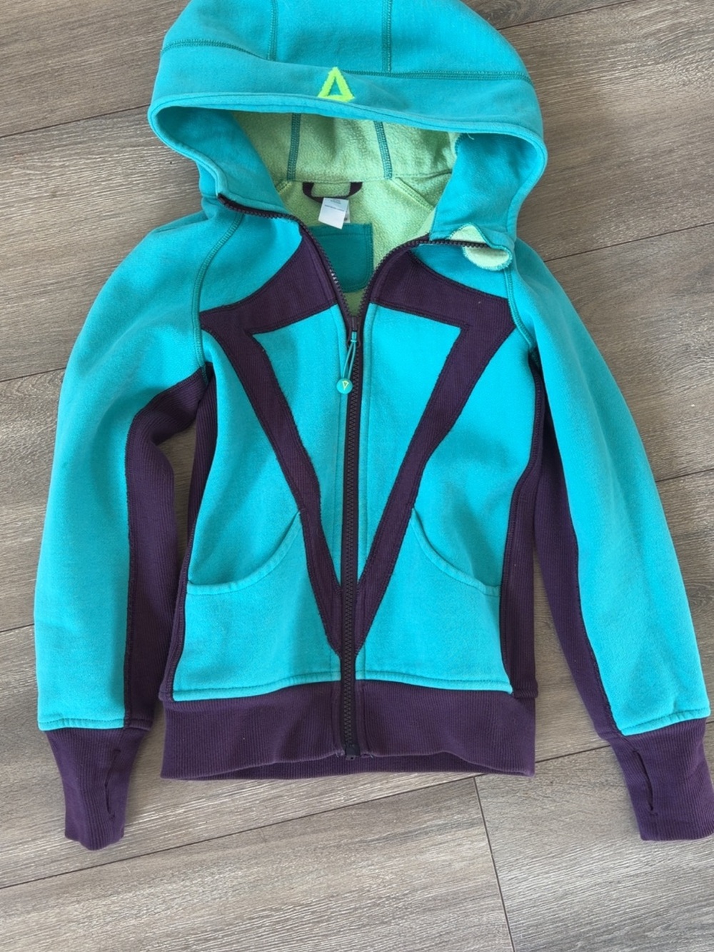 Girls Teal and Purple Hooded Zip-Up Sweatshirt
